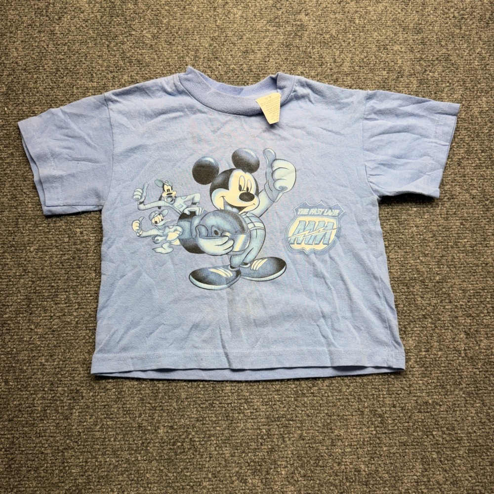 Disney Mickey Mouse AAA Racing Graphic T-Shirt Kids 3T Light Blue Vintage